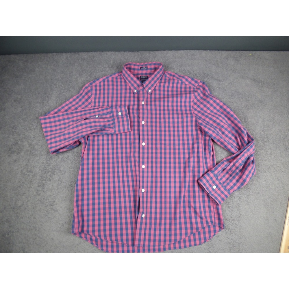 J.Crew Performance Slim Untucked Shirt Mens XL Pink Blue Gingham Long Sleeve